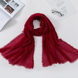 Maroon-Red Women Long Cotton Scarf Shawl Turban Soft Solid Colour